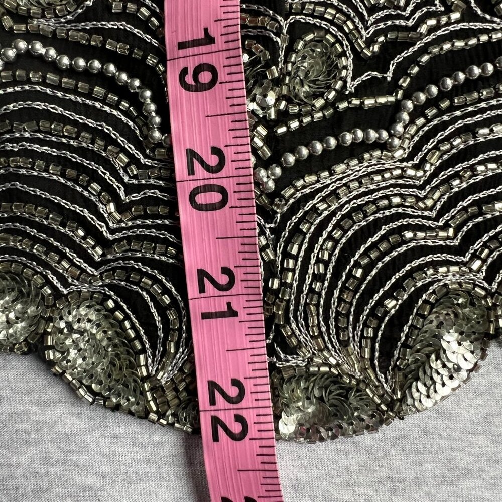 Vintage 90s Papell Boutique Evening Beaded Silk Top Womens XL Black Silver Spark - Picture 9 of 13